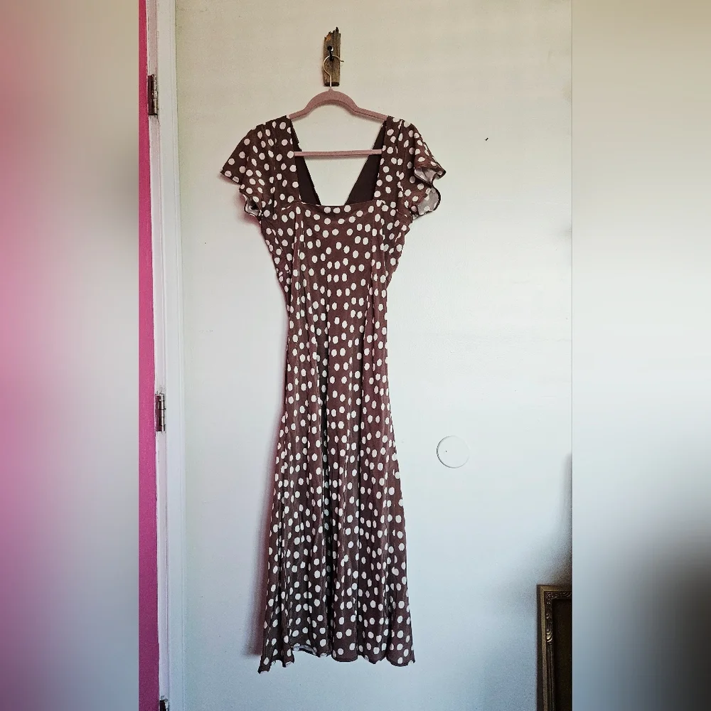 Tuckernuck Emerson Fry Knot Front Dress Cocoa Pearl Hand Painted Dots Polka Dot - Picture 5 of 7